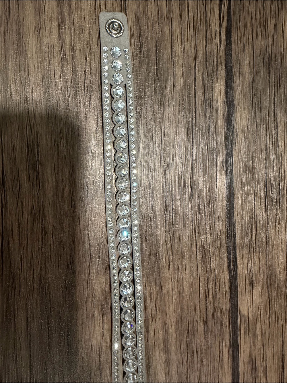 Swarovski Beige Leather Bracelet with Clear Crystals Strip